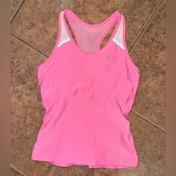 Nike Women’s Dri Fit razor back tank top pink white reflective size small - Picture 1 of 7